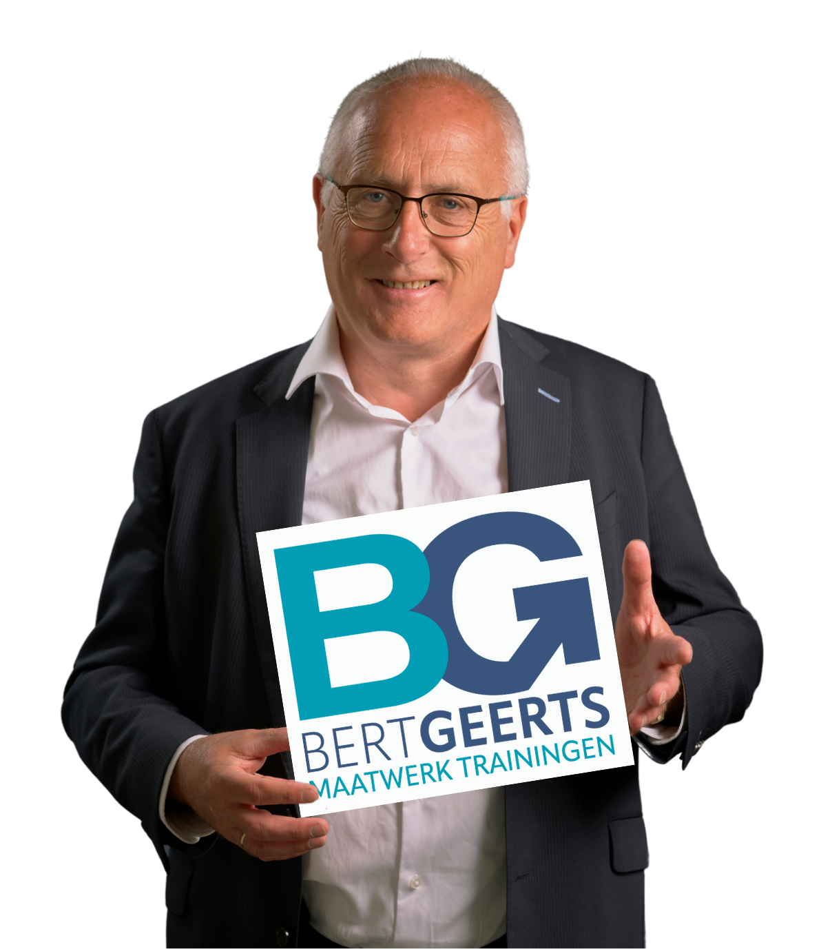 Bert Geerts met logo bordje in handen